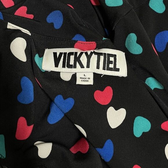 VICKY TIEL Heart LOVE Print Wrap Dress Stretchy L - Picture 13 of 13